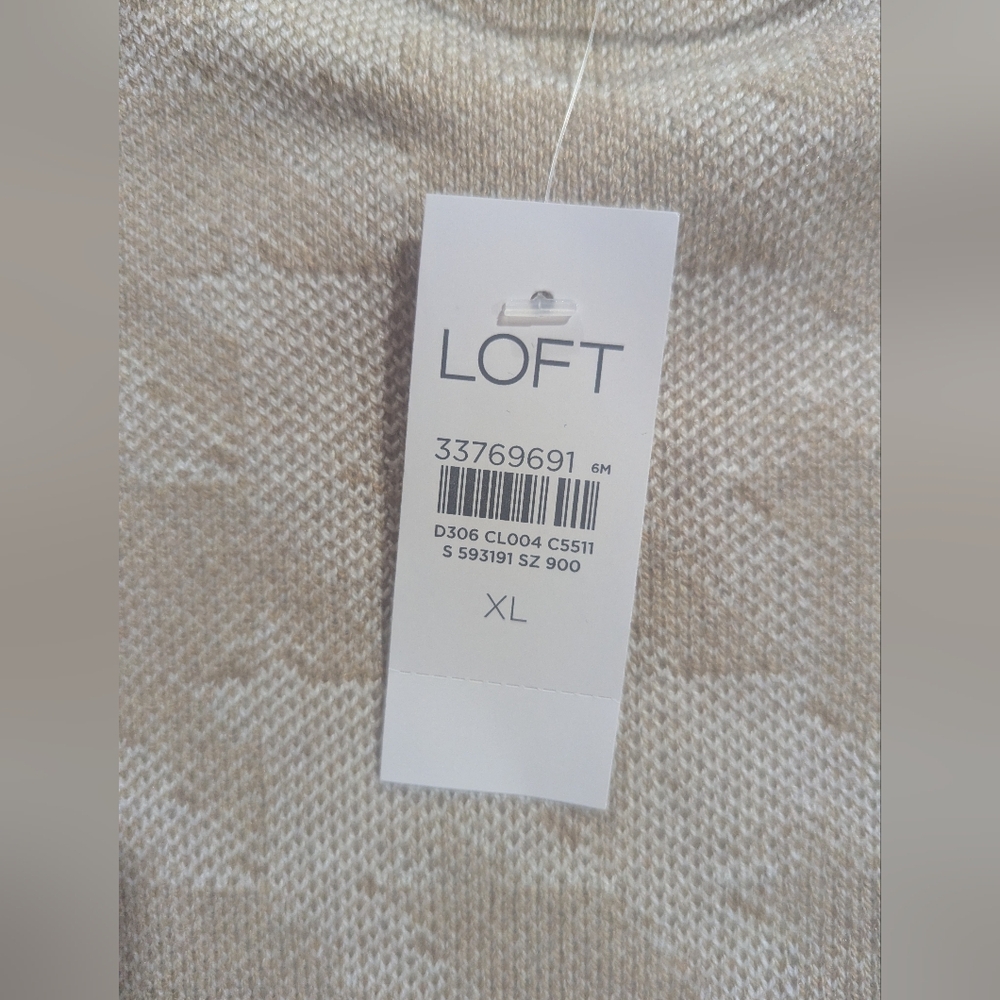 Loft Tan White Houndstooth Pattern Open Front Cardigan Size XL *NWT* - Picture 4 of 11